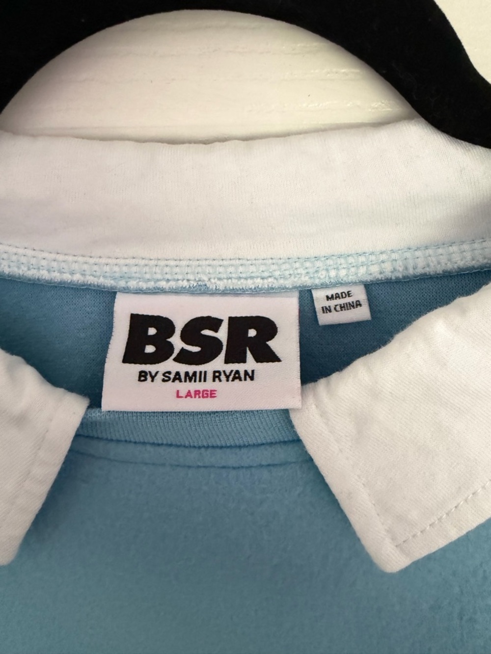 Blue Crewneck Sweater with Contrast White Collar and Dear Patch - Picture 2 of 4